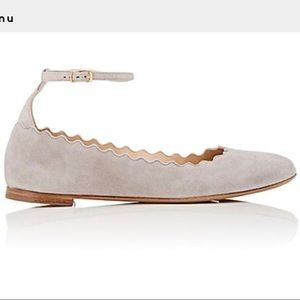 Chloe Gray Scalloped Ankle Strap Flats Size 37.5
